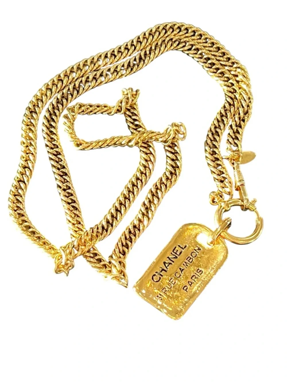 CHANEL Gold Plated Dog Tag Pendant Logo Necklace - Picture 9 of 9